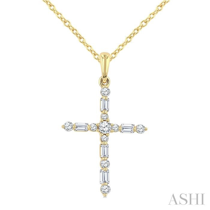 ASHI Cross Baguette Diamond Fashion Pendant 963D7PPTGPDYG