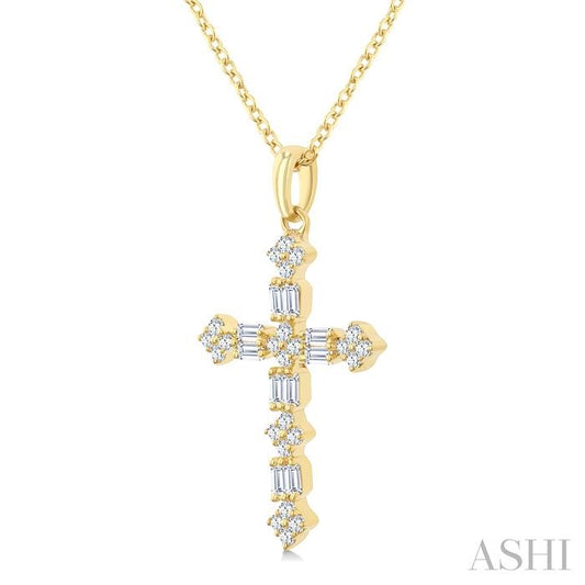 ASHI Cross Baguette Diamond Fashion Pendant 964D5PPFGPDYG