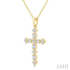 ASHI Cross Baguette Diamond Fashion Pendant 964D5PPFGPDYG