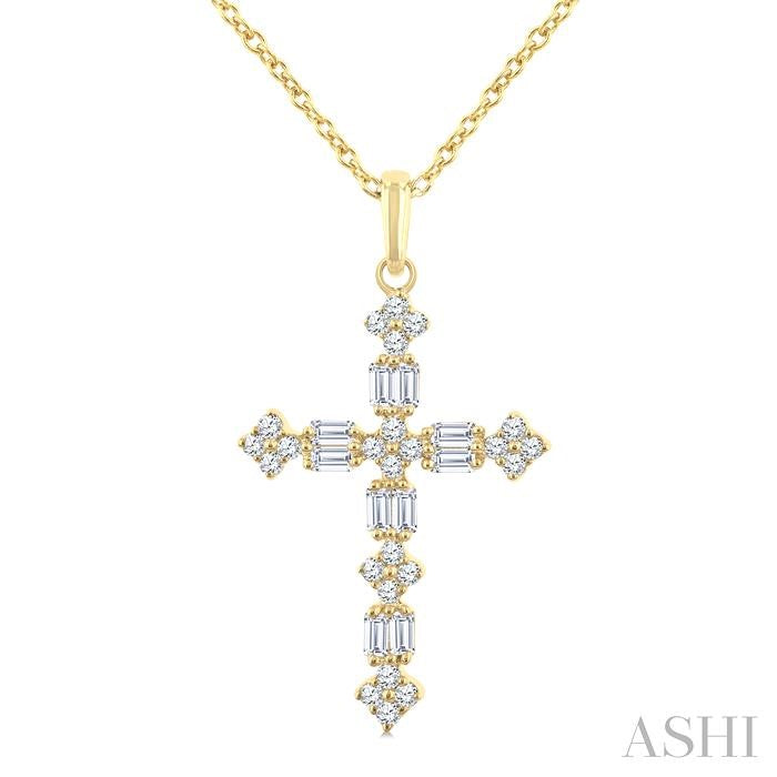 ASHI Cross Baguette Diamond Fashion Pendant 964D5PPFGPDYG