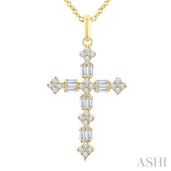 ASHI Cross Baguette Diamond Fashion Pendant 964D5PPFGPDYG