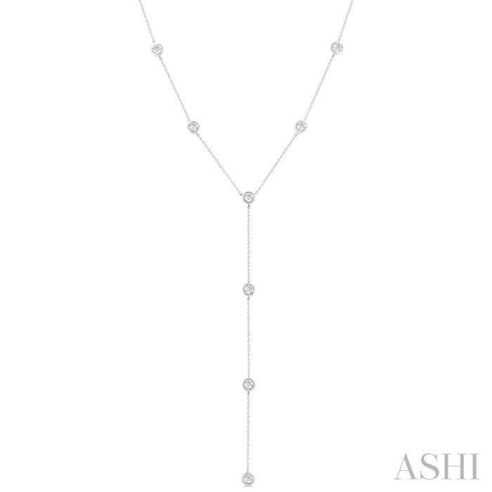ASHI Bezel Set Diamond Station Lariat Y Necklace 966S1PPFGNKWG