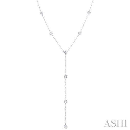 ASHI Bezel Set Diamond Station Lariat Y Necklace 966S1PPFGNKWG