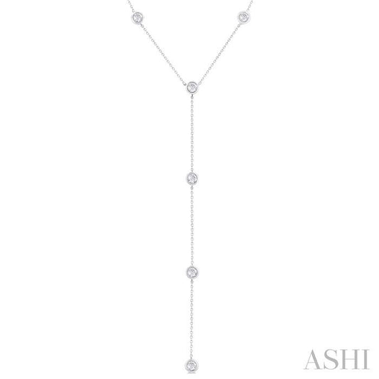 ASHI Bezel Set Diamond Station Lariat Y Necklace 966S1PPFGNKWG