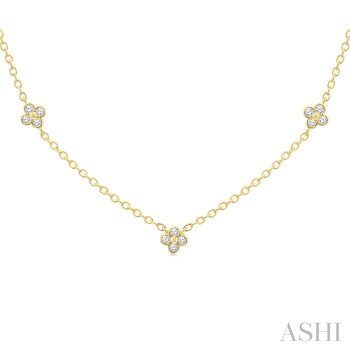 ASHI Clover Bezel Set Diamond Station Necklace 966TUPPTGNKYG