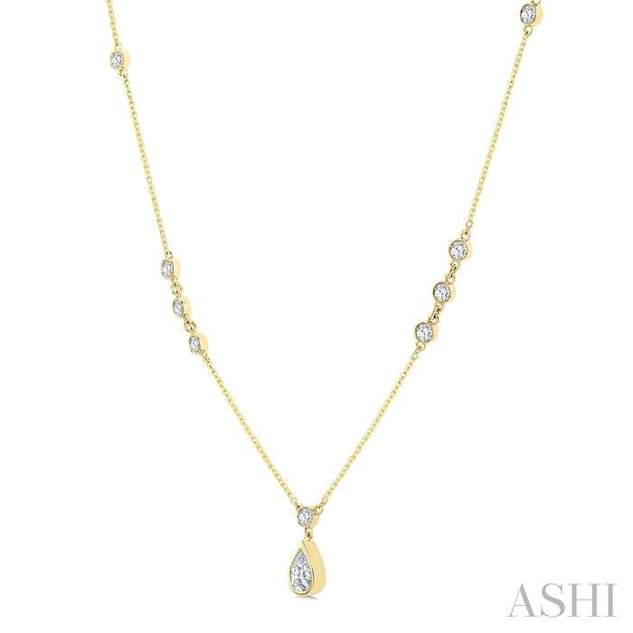 ASHI Pear Shape Bezel Set Drop Necklace 967THPPFGNKYG