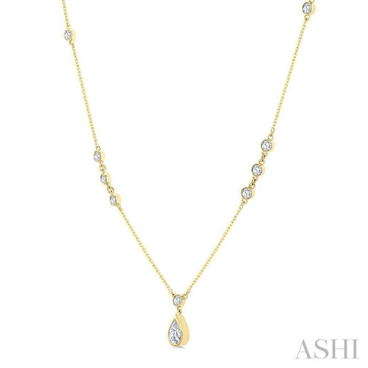 ASHI Pear Shape Bezel Set Drop Necklace 967THPPFGNKYG