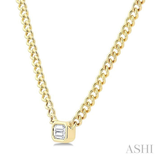 ASHI Emerald Shape Curb & Cuban Diamond Fashion Necklace 967Y0PPFGNKYG-OC