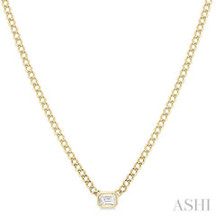 ASHI Emerald Shape Curb & Cuban Diamond Fashion Necklace 967Y0PPFGNKYG-OC