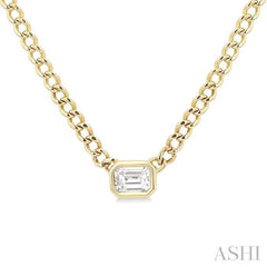 ASHI Emerald Shape Curb & Cuban Diamond Fashion Necklace 967Y0PPFGNKYG-OC