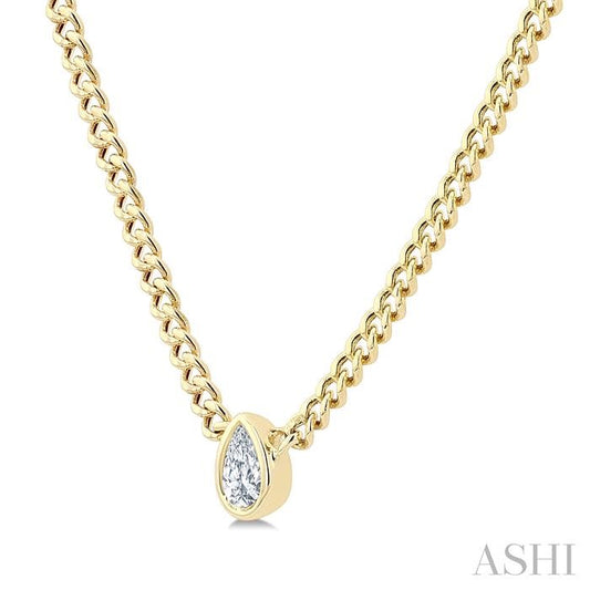 ASHI Pear Shape Bezel Curb & Cuban Diamond Fashion Necklace 967Y0PPFGNKYG-PR