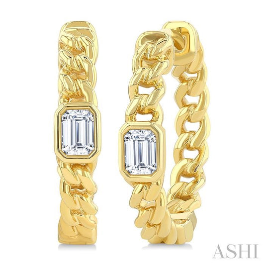 ASHI Emerald Shape Curb Diamond Fashion Hoop Earrings 967Y5PPFGERYG-OC