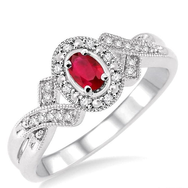 Parkplace Jewelers Silver Oval Shape Gemstone & Halo Diamond Ring 88529PPSSRBSLRG