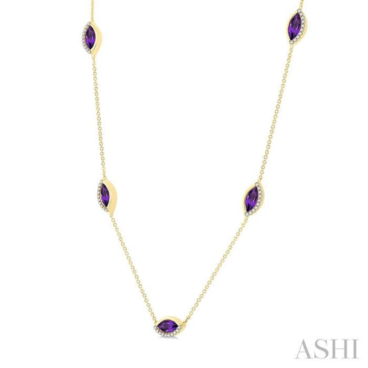 ASHI Marquise Shape Gemstone & Diamond Station Necklace 969TQPPTGNKAMYG