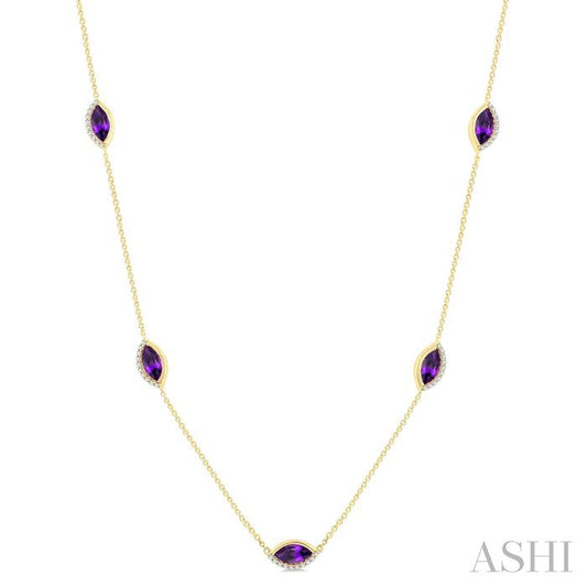 ASHI Marquise Shape Gemstone & Diamond Station Necklace 969TQPPTGNKAMYG