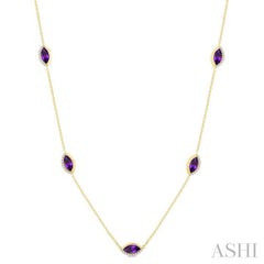 ASHI Marquise Shape Gemstone & Diamond Station Necklace 969TQPPTGNKAMYG