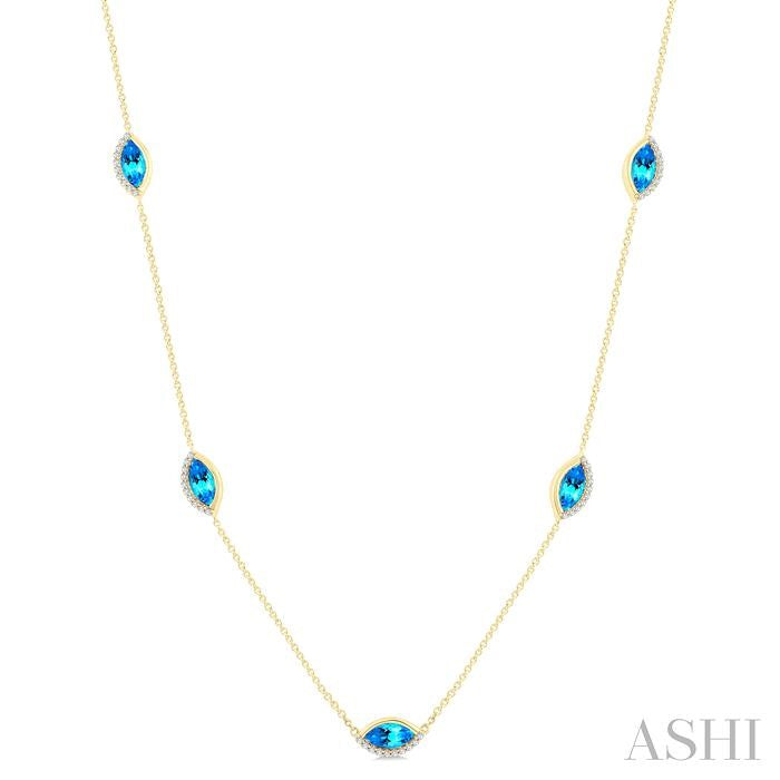 ASHI Marquise Shape Gemstone & Diamond Station Necklace 969TQPPTGNKBTYG