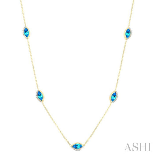 ASHI Marquise Shape Gemstone & Diamond Station Necklace 969TQPPTGNKBTYG