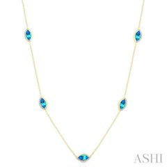 ASHI Marquise Shape Gemstone & Diamond Station Necklace 969TQPPTGNKBTYG