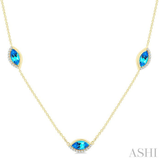 ASHI Marquise Shape Gemstone & Diamond Station Necklace 969TQPPTGNKBTYG