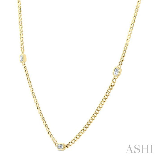 ASHI Emerald Shape Bezel Curb & Cuban Station Diamond Necklace 969YHPPFGNKYG-OC