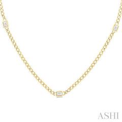 ASHI Emerald Shape Bezel Curb & Cuban Station Diamond Necklace 969YHPPFGNKYG-OC