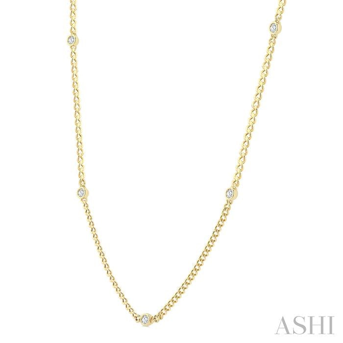 ASHI Round Shape Bezel Curb & Cuban Station Diamond Necklace 969YHPPFGNKYG-RD