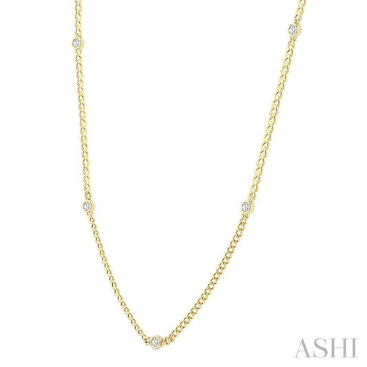 ASHI Round Shape Bezel Curb & Cuban Station Diamond Necklace 969YHPPFGNKYG-RD