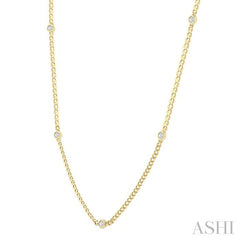 ASHI Round Shape Bezel Curb & Cuban Station Diamond Necklace 969YHPPFGNKYG-RD