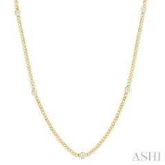 ASHI Round Shape Bezel Curb & Cuban Station Diamond Necklace 969YHPPFGNKYG-RD
