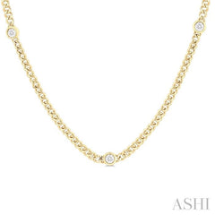 ASHI Round Shape Bezel Curb & Cuban Station Diamond Necklace 969YHPPFGNKYG-RD