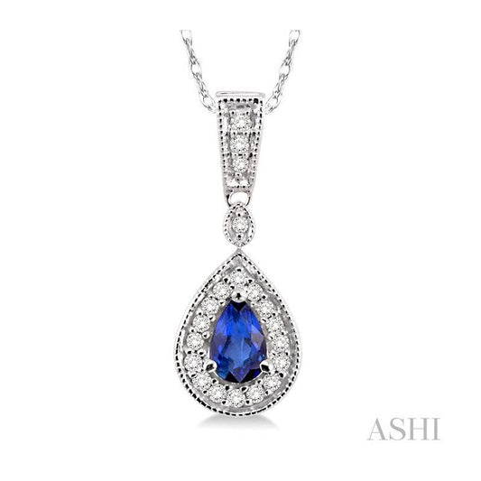 ASHI Pear Shape Gemstone & Halo Diamond Pendant 58327PPFNPDSPWG