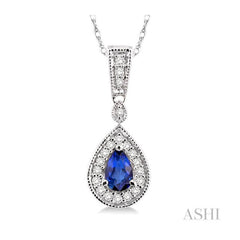 ASHI Pear Shape Gemstone & Halo Diamond Pendant 58327PPFNPDSPWG
