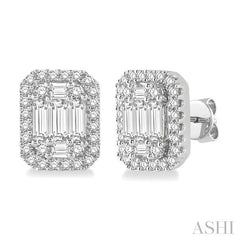 ASHI Emerald Shape Halo Fusion Diamond Earrings 970A1PPFGERWG