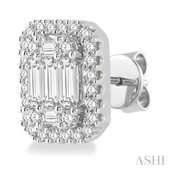 ASHI Emerald Shape Halo Fusion Diamond Earrings 970A3PPFGERWG