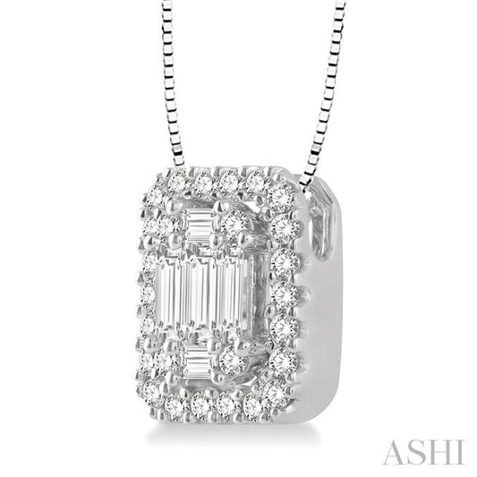 ASHI Emerald Shape Halo Fusion Diamond Pendant 970A4PPFGPDWG