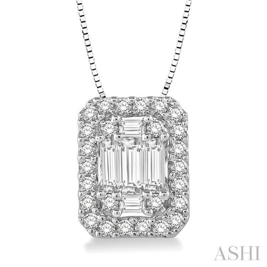 ASHI Emerald Shape Halo Fusion Diamond Pendant 970A4PPFGPDWG