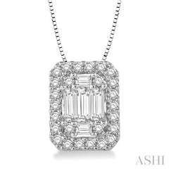 ASHI Emerald Shape Halo Fusion Diamond Pendant 970A4PPFGPDWG