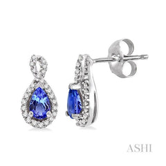 ASHI Pear Shape Gemstone & Halo Diamond Earrings 58368PPFNERTZWG