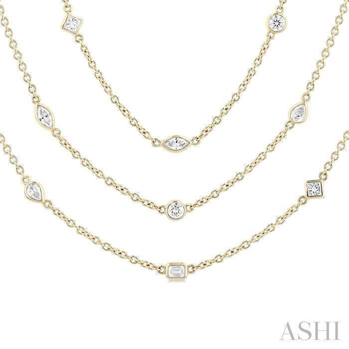ASHI Mixed Shape Layered Diamond Station Necklace 973S5PPFGNKYG