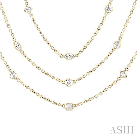 ASHI Mixed Shape Layered Diamond Station Necklace 973S5PPFGNKYG