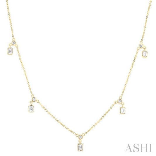 ASHI Emerald Shape Diamond Dangle Station Necklace 975SHPPFGNKYG-OC