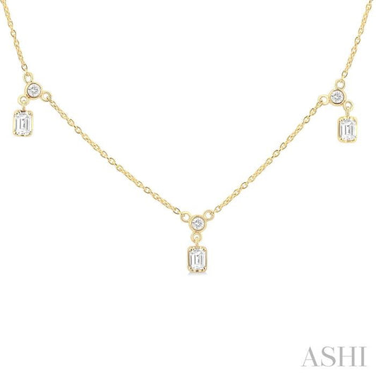 ASHI Emerald Shape Diamond Dangle Station Necklace 975SHPPFGNKYG-OC