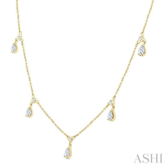 ASHI Pear Shape Diamond Dangle Station Necklace 975SHPPFGNKYG-PR