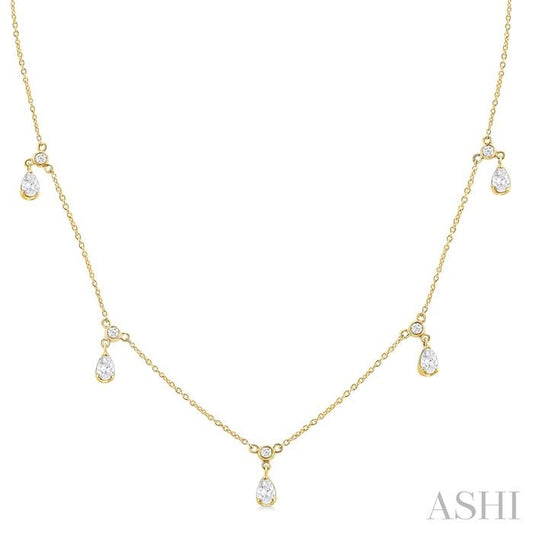 ASHI Pear Shape Diamond Dangle Station Necklace 975SHPPFGNKYG-PR