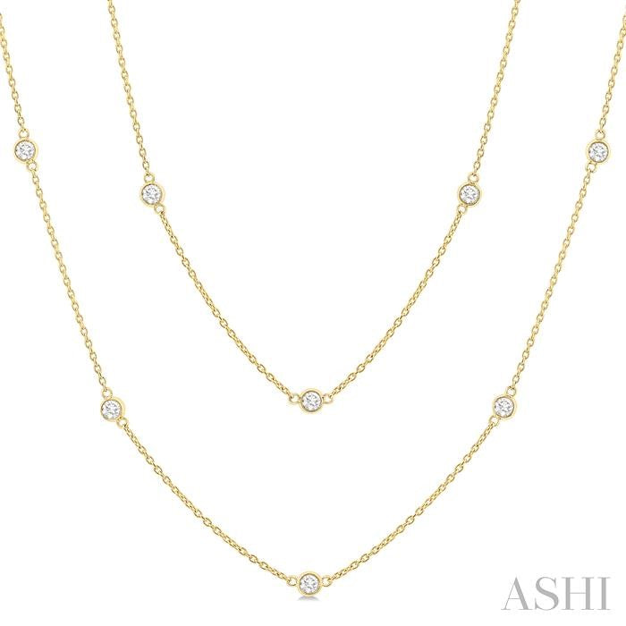 ASHI Bezel Set Diamond Station Long Necklace 980S1PPFGNKYG