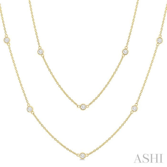 ASHI Bezel Set Diamond Station Long Necklace 980S1PPFGNKYG