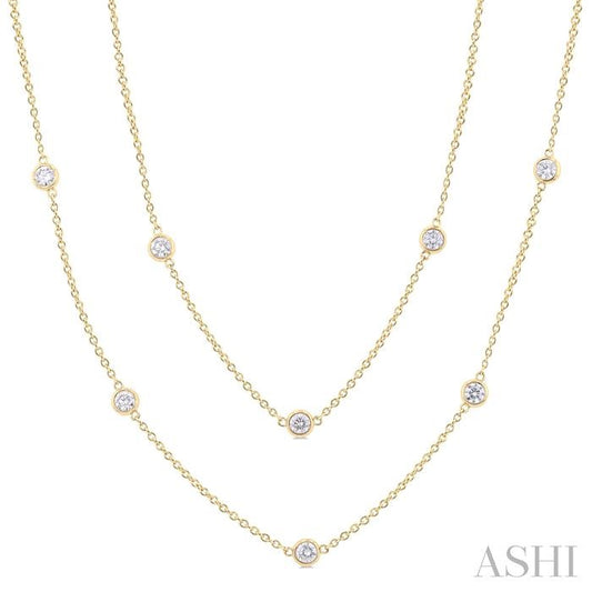 ASHI Bezel Set Diamond Station Long Necklace 980S2PPFGNKYG
