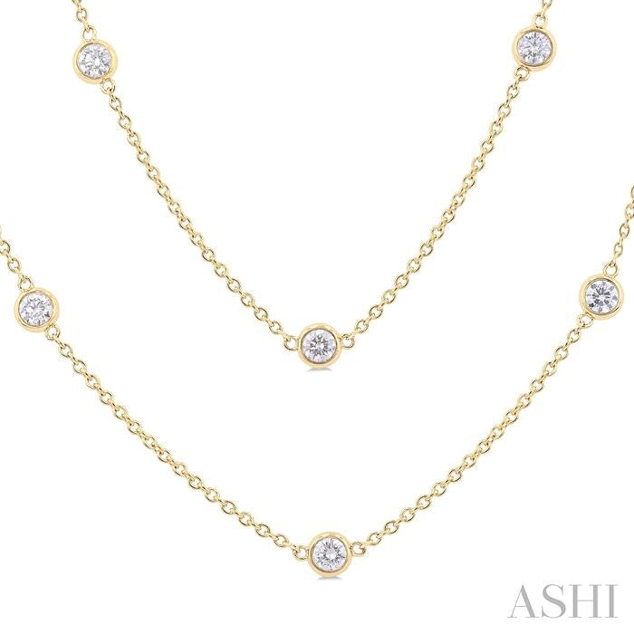 ASHI Bezel Set Diamond Station Long Necklace 980S2PPFGNKYG