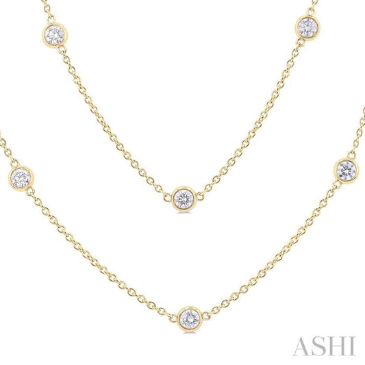 ASHI Bezel Set Diamond Station Long Necklace 980S2PPFGNKYG